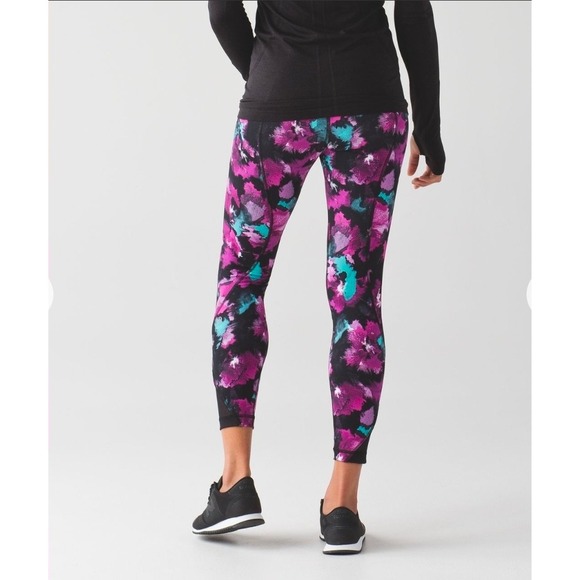 lululemon athletica Pants - Lululemon Inspire Tight Abstract Floral Mesh Panel Leggings Zipper Pockets 6
